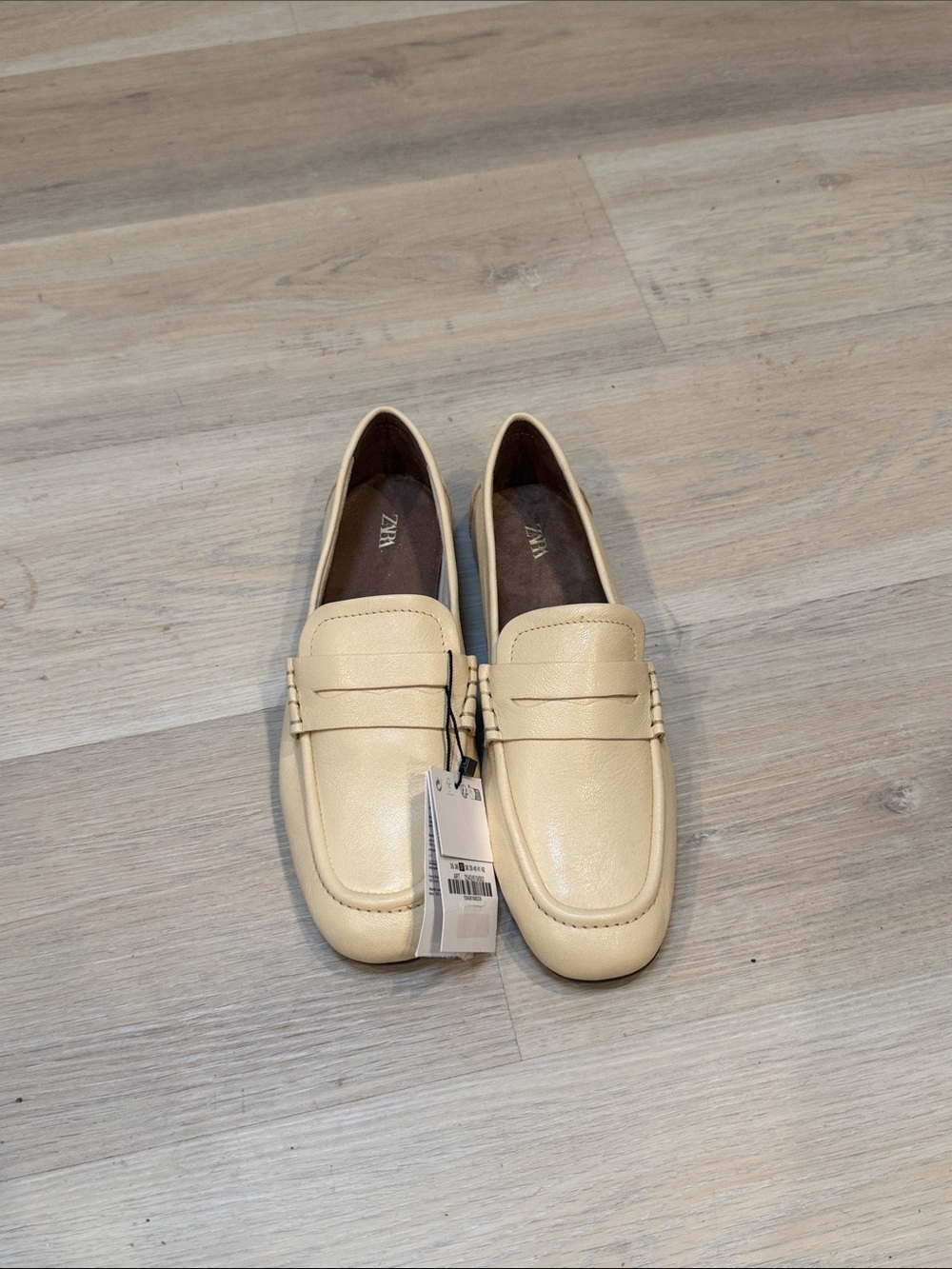Zara Cream Leather Penny Loafers